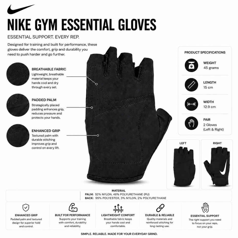 NIKE M Gym Essential Ftg 2.0 Gym Glove Size-M-Black