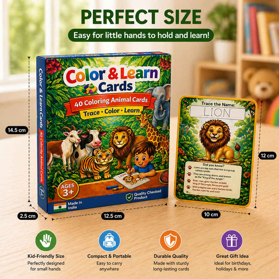 Fablue Color & Learn Animal Cards (40 Cards)|Trace, Color & Learning Educational Toy for kids