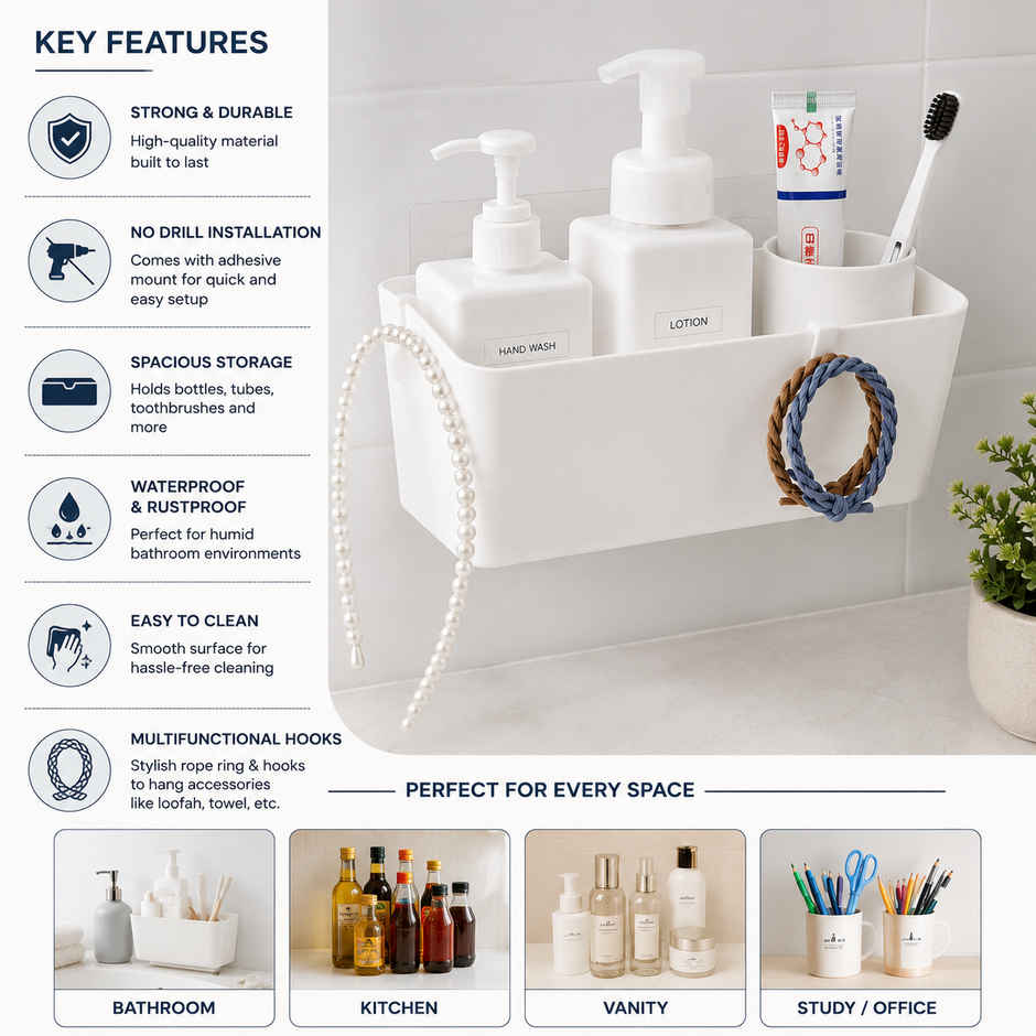 Zedak Self Adhesive Wall Organizer | Multipurpose Bathroom & Kitchen Storage Shelf  | Racks