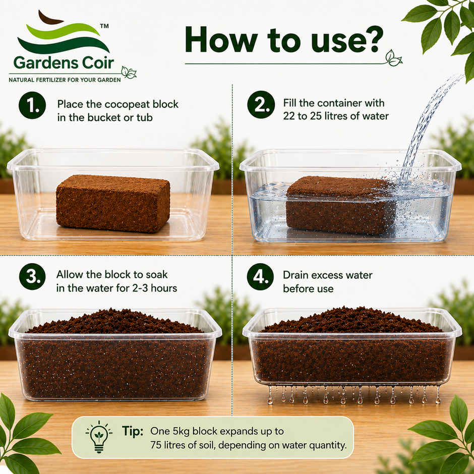 Gardens Coir Eco-Friendly Cocopeat Block for Indoor & Outdoor Plants
