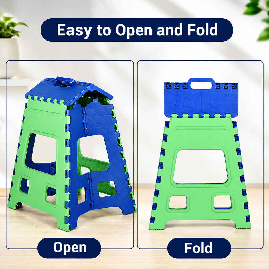 Zedak Foldable Stool with Carry Handle | Portable Multipurpose Folding Stool for Home | Green & Blue
