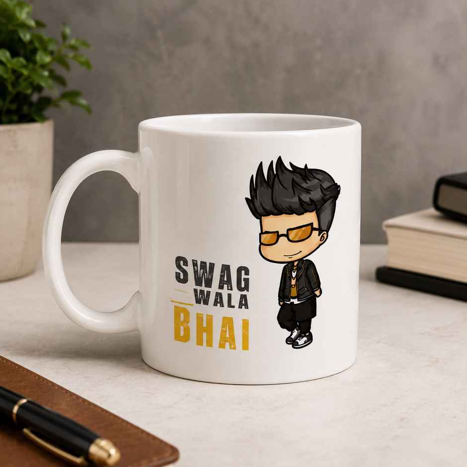 Saffron Ceramic Printed Mug | Swag Wala Bhai