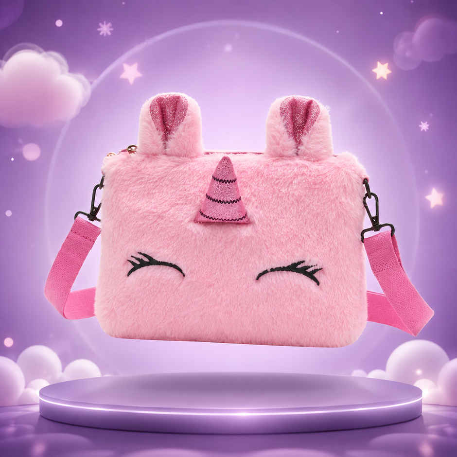 Kidara Unicorn Fur Kids Sling Bag | Rectangle | Pink