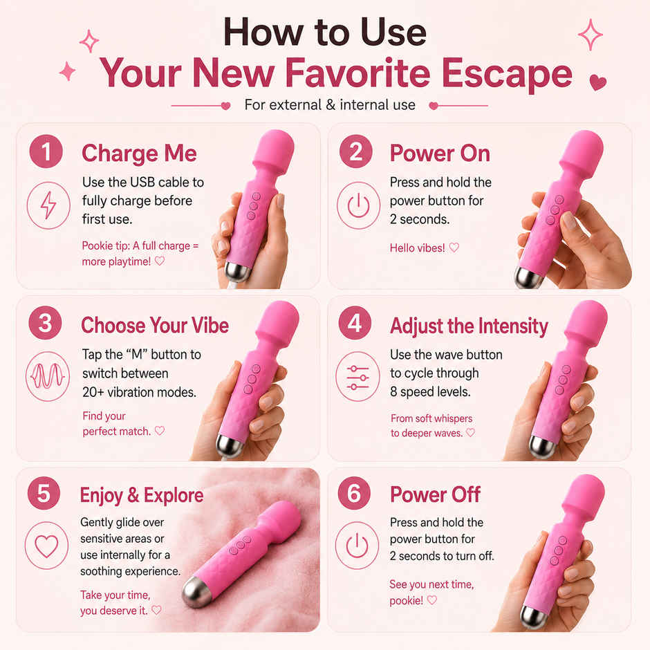 QIBOX Personal Body Massager with 20+ Vibration Patterns (Pink)