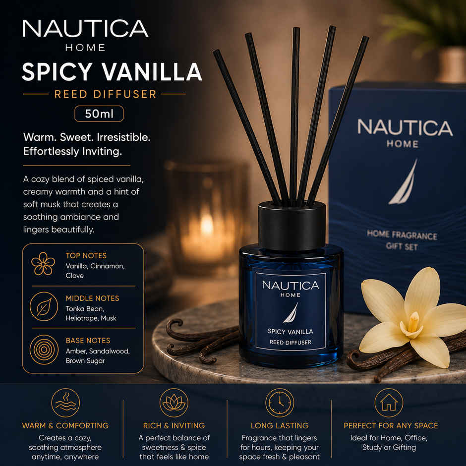 Nautica Home Fragrance Gift Set Amber Drift Candle and Spicy Vanilla Diffuser