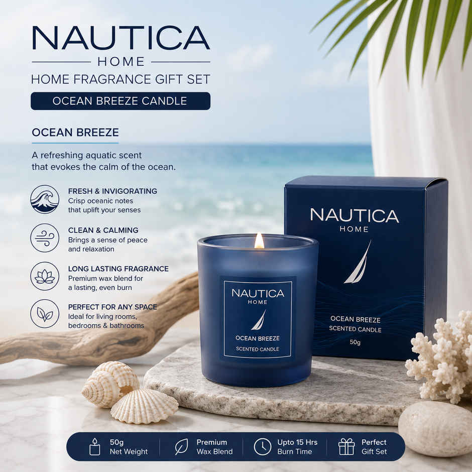 Nautica Home Fragrance Gift Set Ocean Breeze Candle and Midnight Leather Diffuser