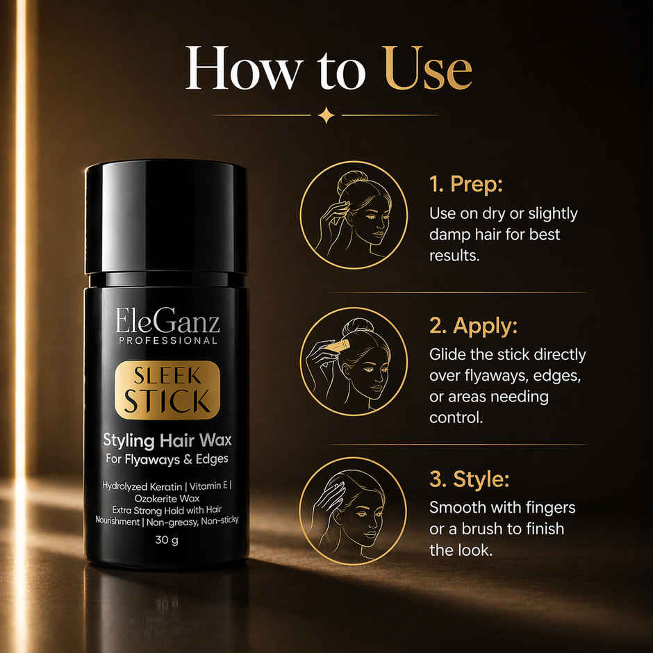 EleGanz Professional Sleek Stick | Hair Wax Stick | High Shine | Sets Flyaways | Non Sticky