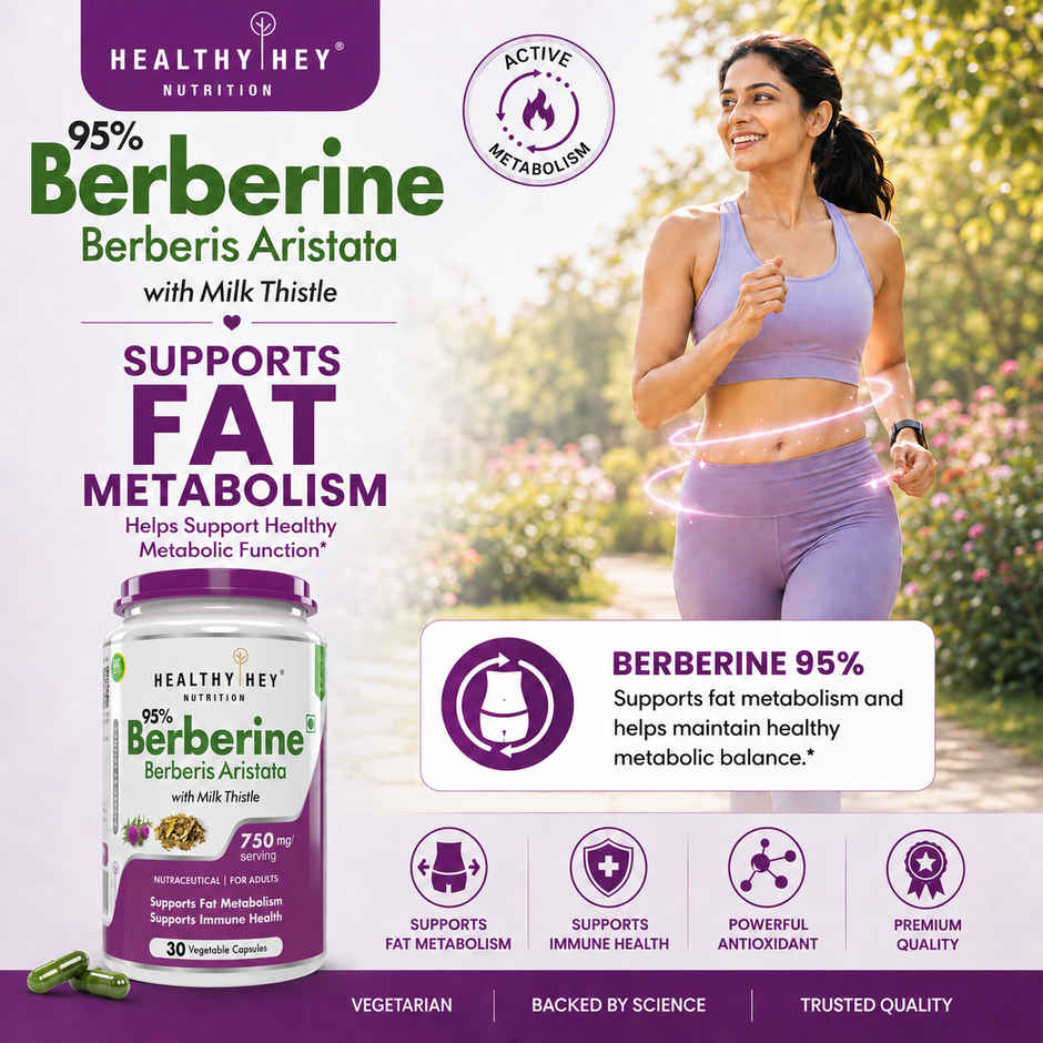 HealthyHey Berberis Berberine 95% with Milk Thistle | Weight Management Supplement | 750 mg | Veg