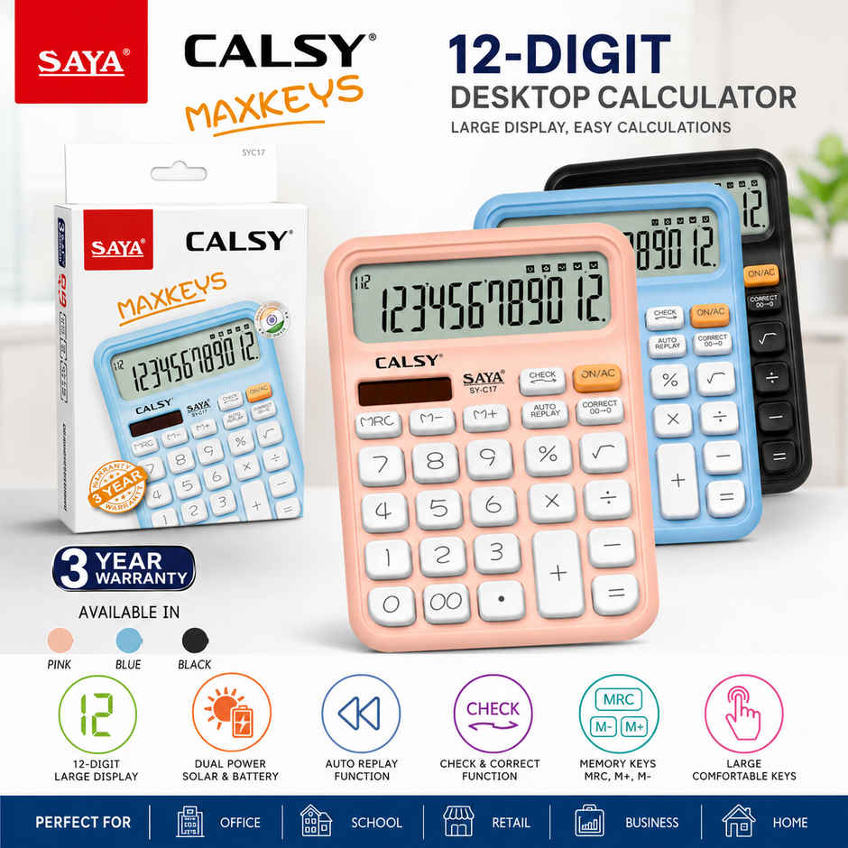 Saya Calsy Calculator with MaxKeys Large Display for Office | School & Home Use | SY-C17