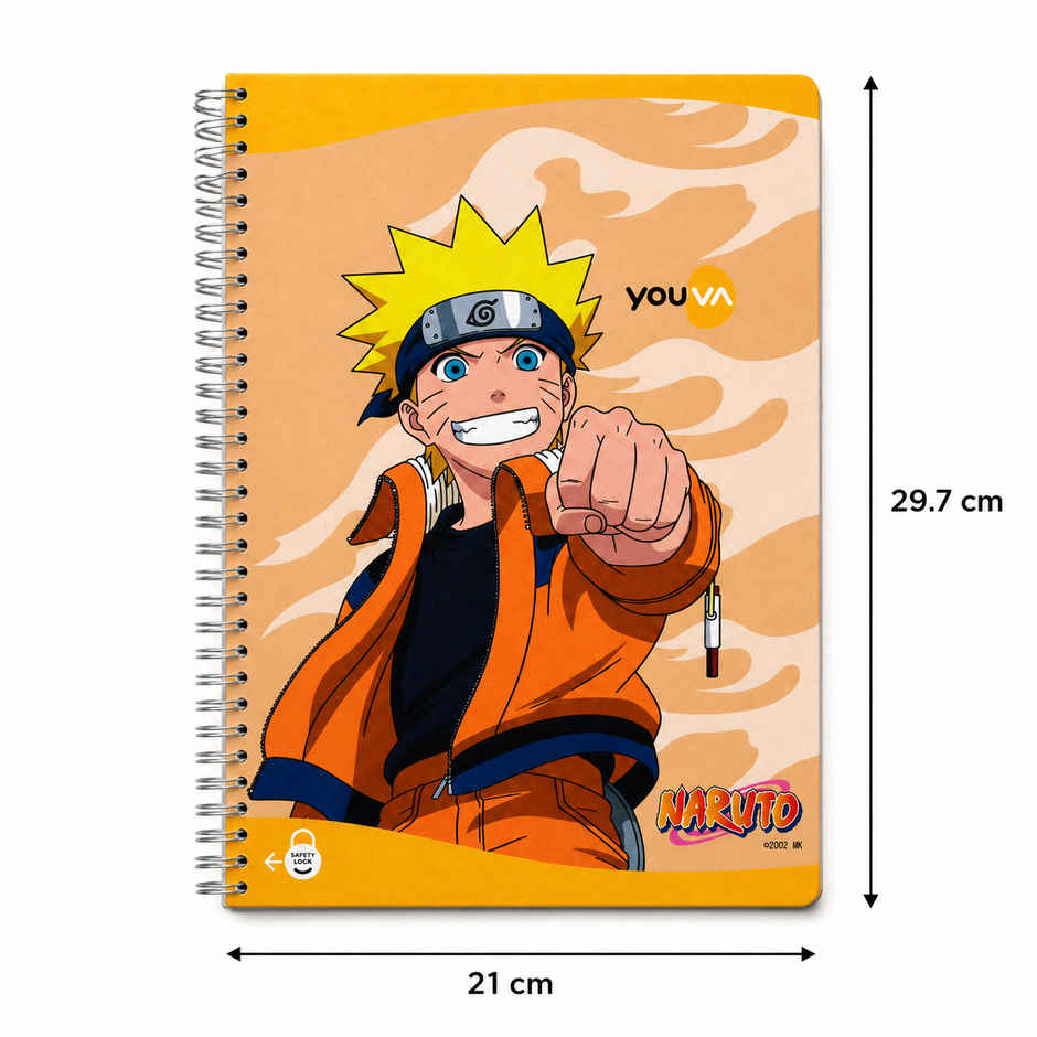 Youva by Navneet Naruto Spiral Long Notebook | A4 Size | 21 x 29.7 cm | Unruled | 172 Pages