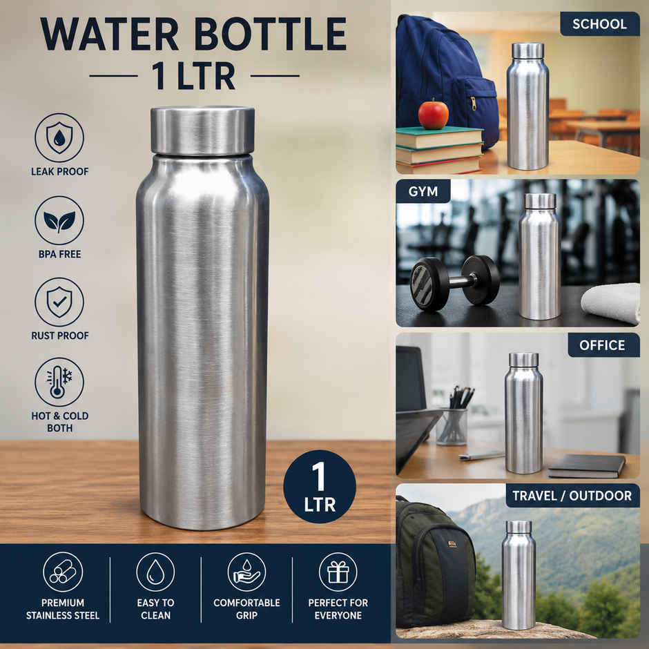 Jensons 1L Water Bottle | Leak Proof Reusable Drinking Bottle | Home Office School Travel Use