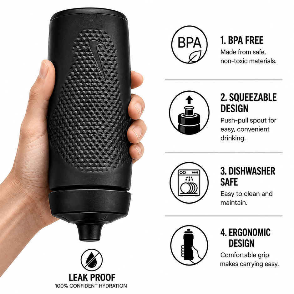 NIKE Refuel Bottle 24 Oz | Sports Sipper Bottle for Gym | Running and Other Sports | Black