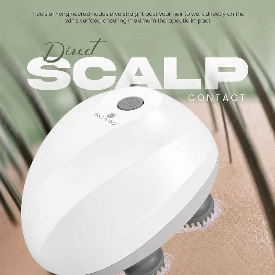 Sicaro RP201 Relax Pro Electric Rechargeable Scalp and Body Massager | Soft Silicone Bristles | White