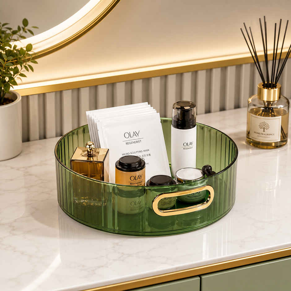 Zedak Multipurpose Round Kitchen Organizer Tray with Handles | Spice, Oil Bottle & Condiment Storage Organizer
