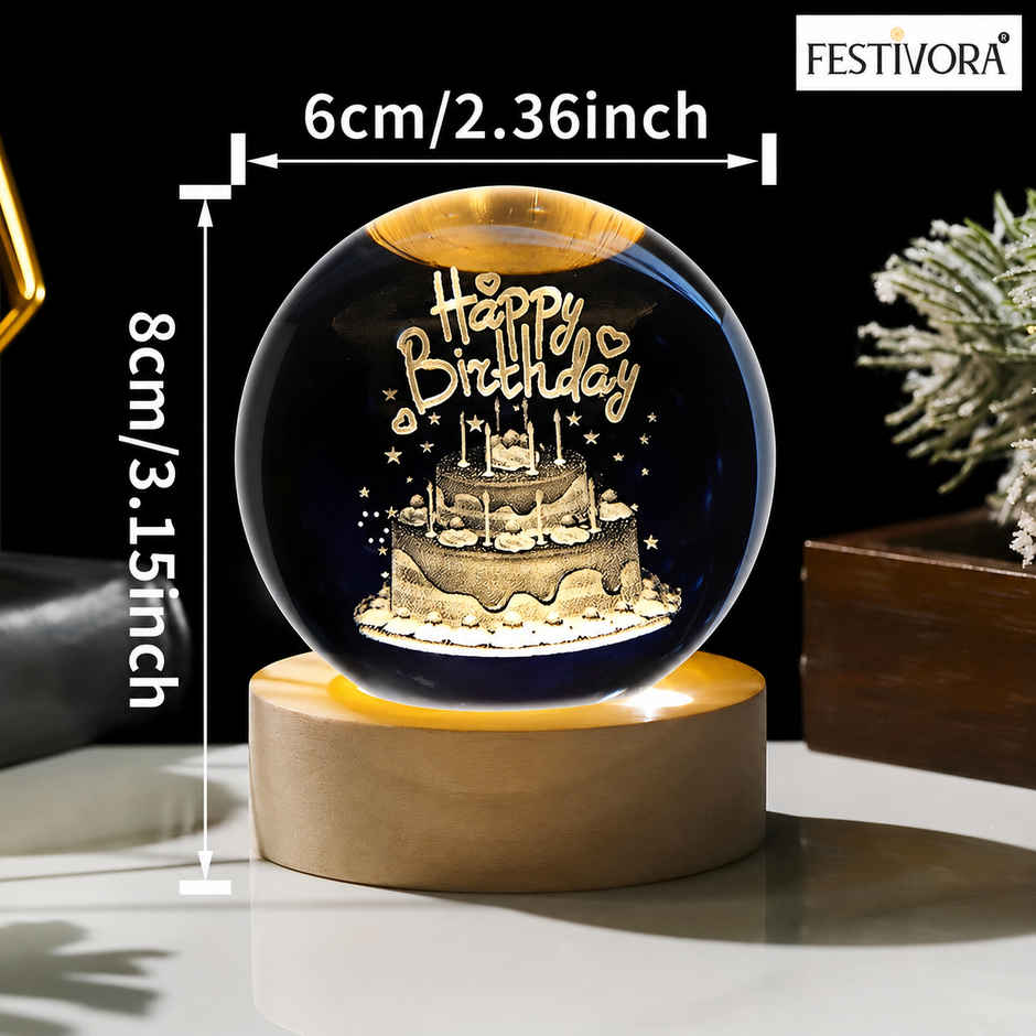 Festivora 3D Happy Birthday Crystal Ball Night Led Lamp | Gifting | Home Decor