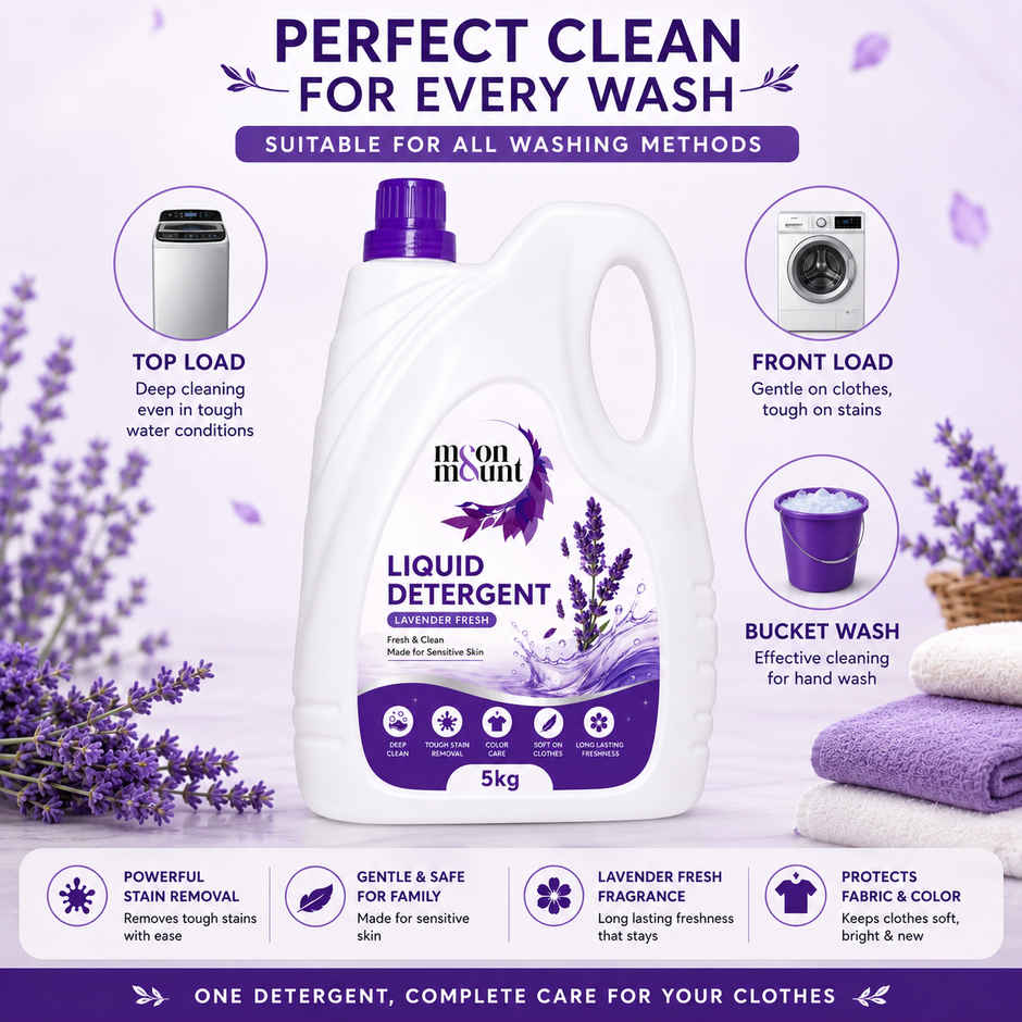 Moon And Mount Liquid Detergent Top Load Front Load Detergent Liquid For Washing Machine | Lavender