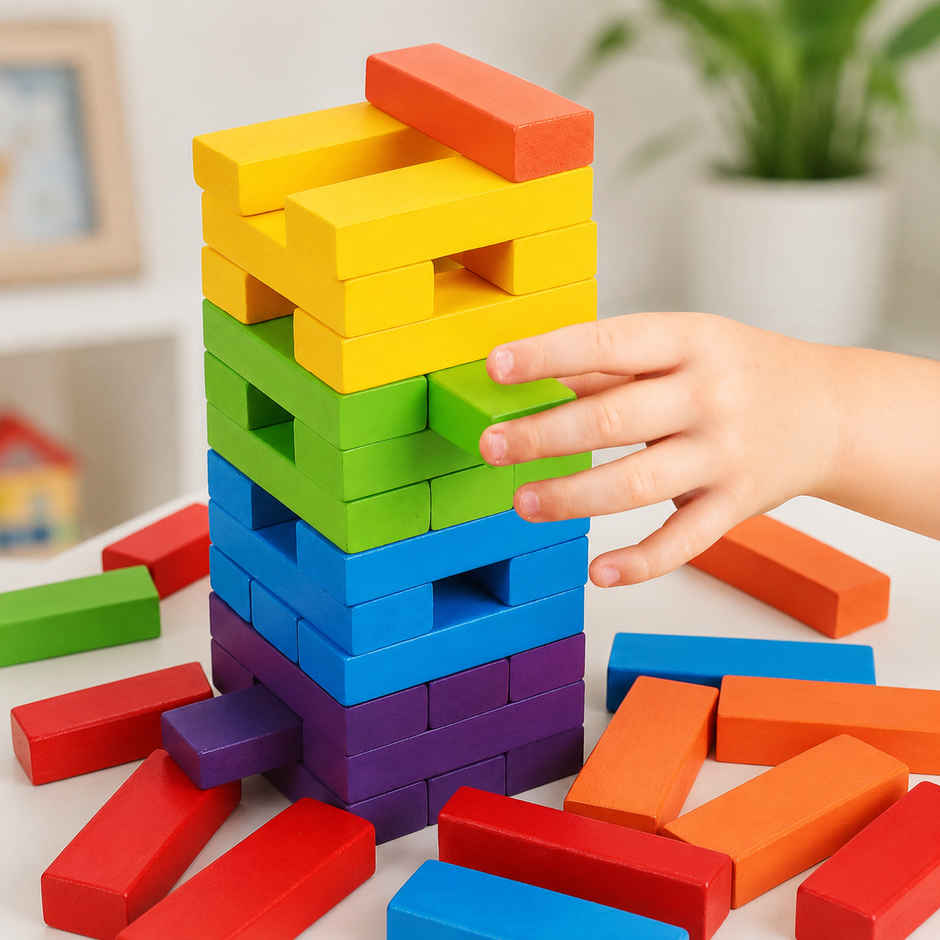 Fablue Multicolor 48 Pcs Small Wooden Numbered Stacking & Balancing Tower Puzzle Game for Kids