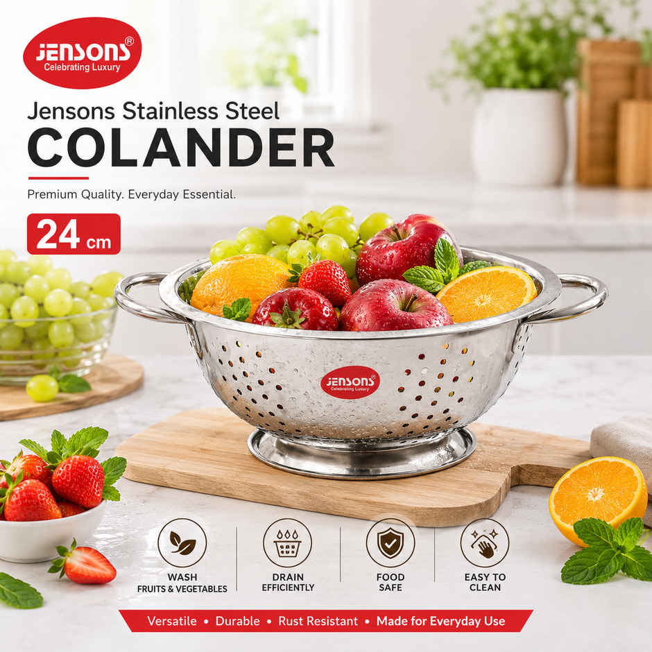 Jensons Stainless Steel Deep Colander 24 cm