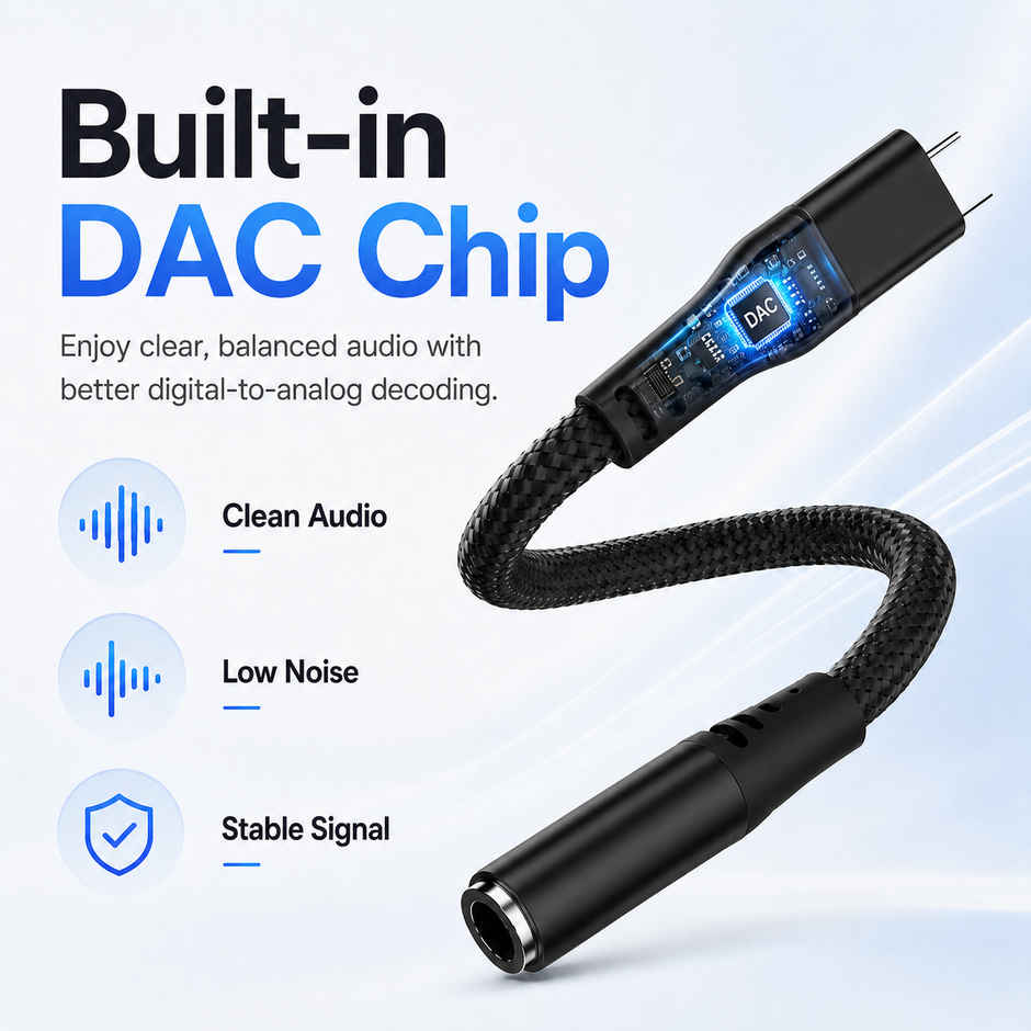 Ailkin Type-C to 3.5mm Audio Jack Connector|Adapter with DAC for Type C Phones [Black]