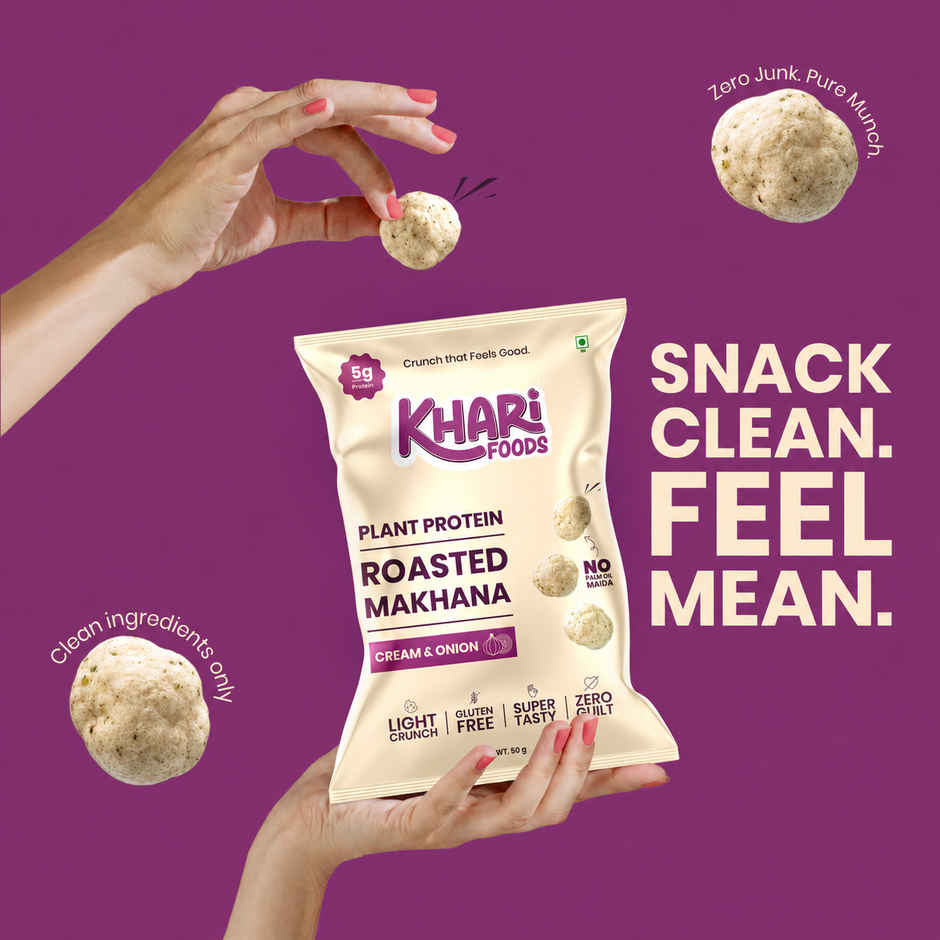 Khari Foods Roasted Cream Onion Makhana | Protein Rich Healthy Dry Fruit Snacks
