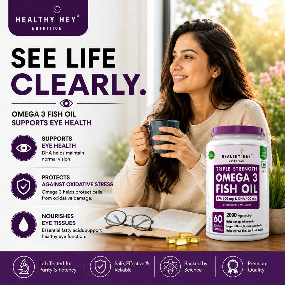 HealthyHey Nutrition Fish Oil Capsule Omega 3 Softgel For Women and Men | Burpless | EPA 600-DHA 400