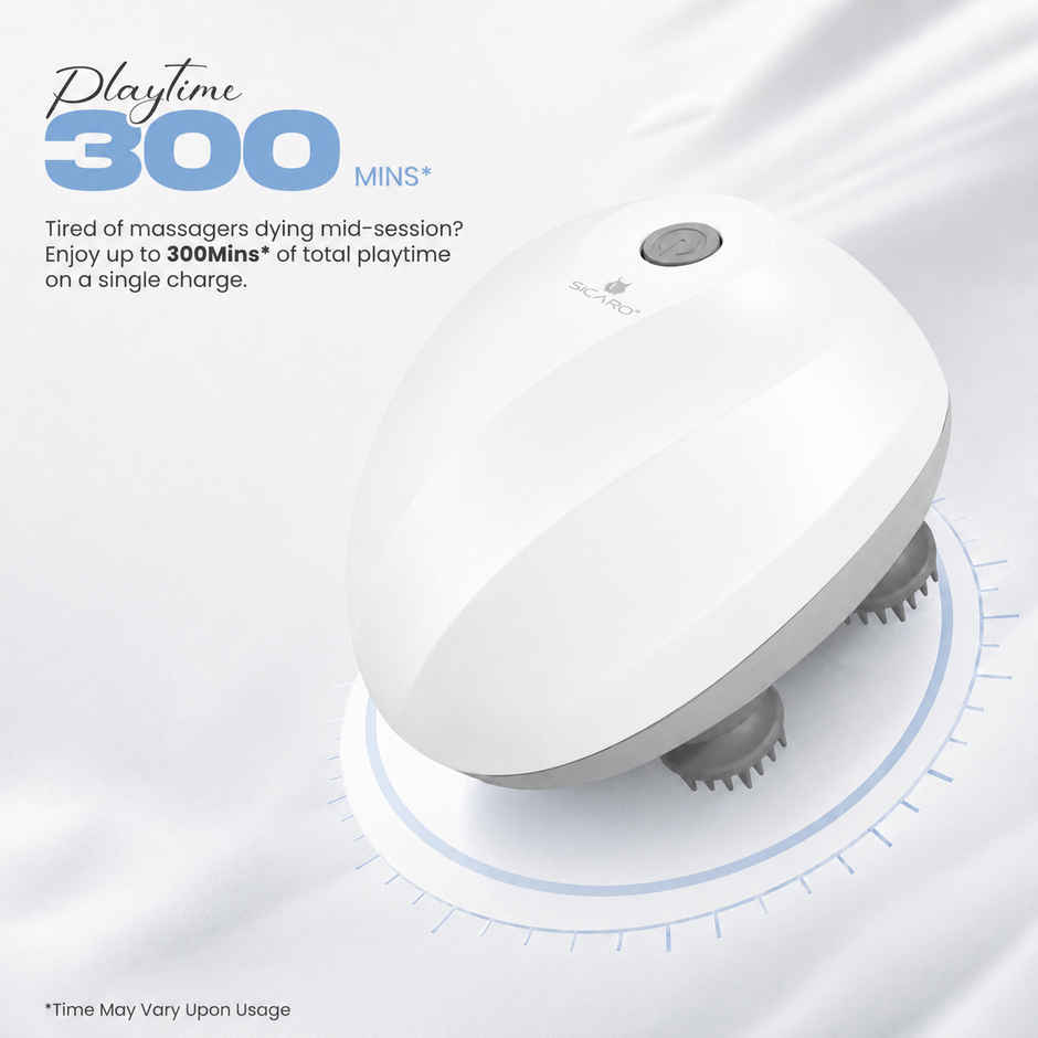 Sicaro RP201 Relax Pro Electric Rechargeable Scalp and Body Massager | Soft Silicone Bristles | White