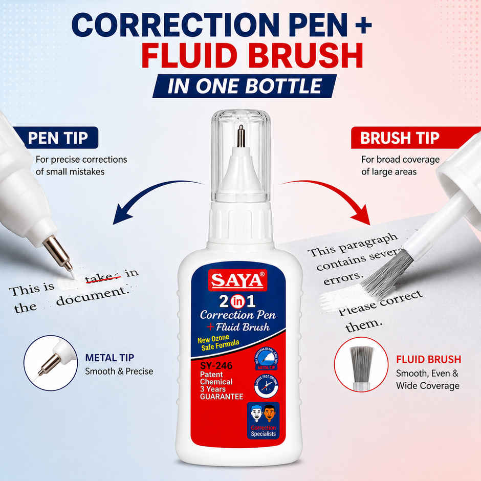 Saya Correction Pen 2 in 1 - Quick Dry Correction Tool for Office, School & Home Use