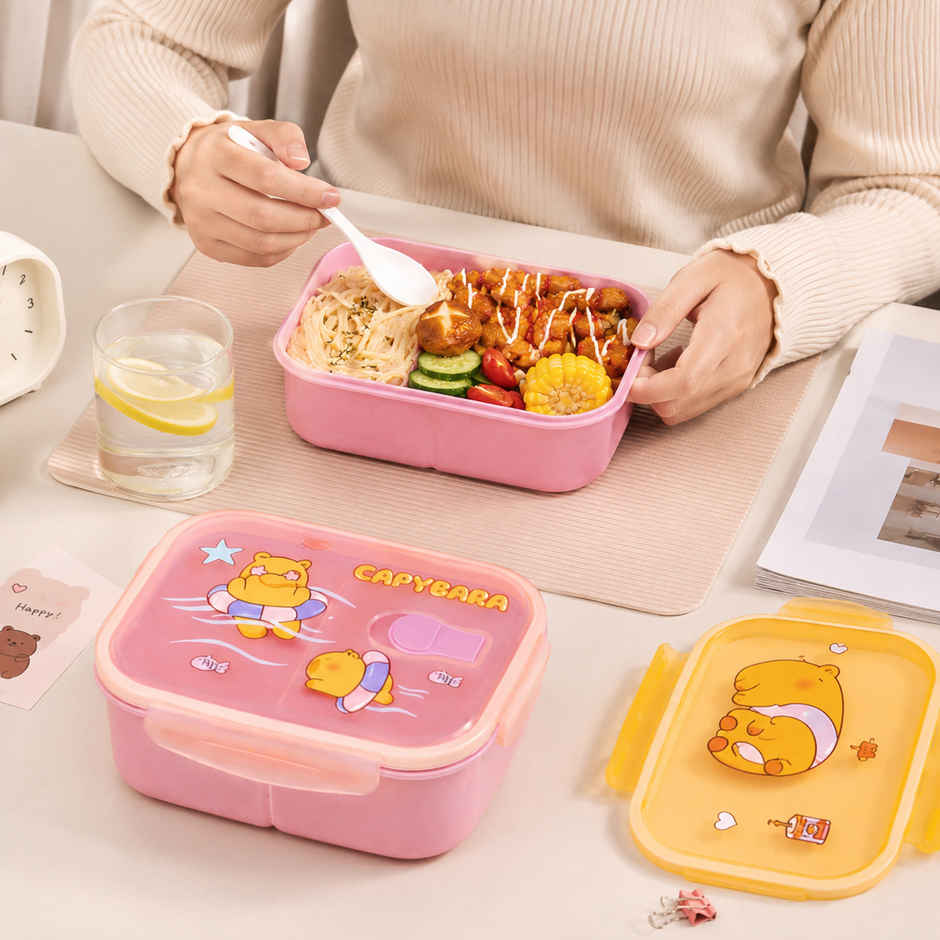 DesignLand Capybara Bento Lunch Box with Compartments | Pink