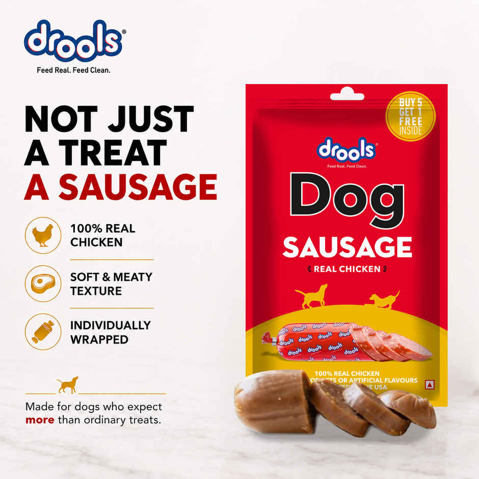 Drools 100% Real Chicken Sausage Dog Treat - Pack of 6