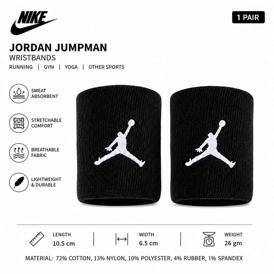 NIKE Unisex Jordan Jumpman Wristbands | Sweat Absorbent | Running | Gym |Yoga & Other Sports |Black