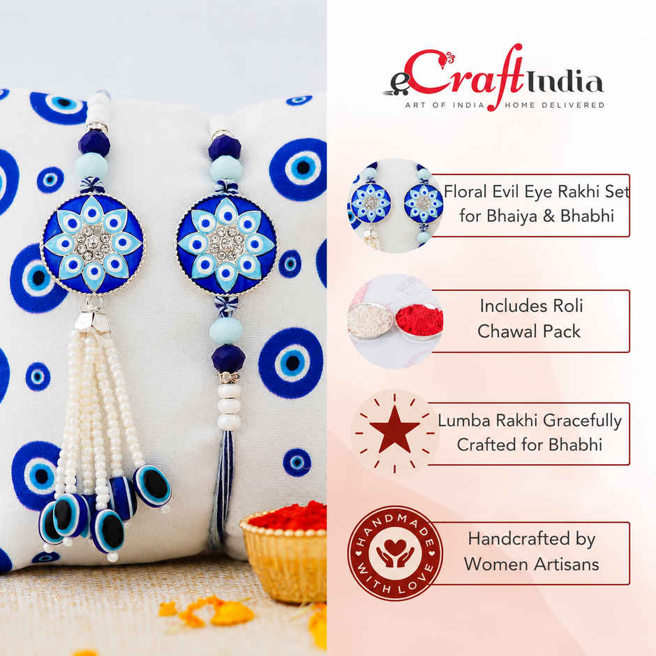 Bhaiya Bhabhi Rakhi | Floral Evil Eye Designer | Pack of 2 | Ecraftindia
