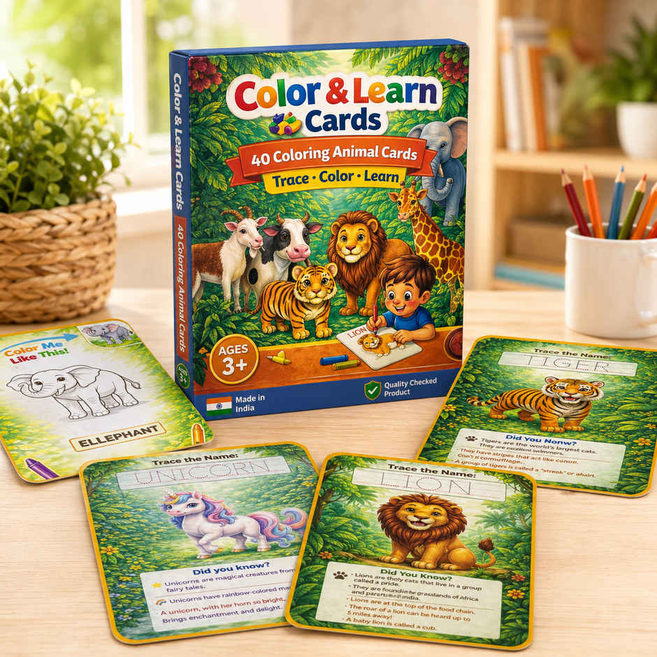 Fablue Color & Learn Animal Cards (40 Cards)|Trace, Color & Learning Educational Toy for kids
