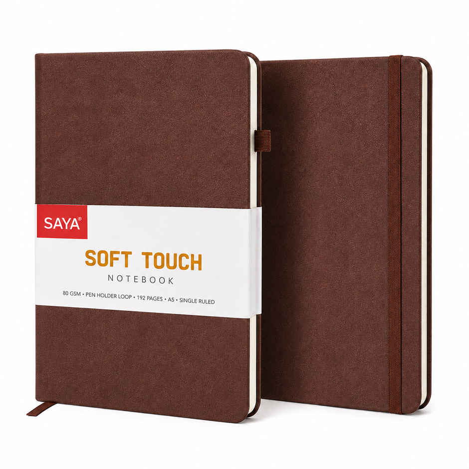 Saya A5 Soft Touch Notebook | PU Cover | 192 Pages 80 GSM with Pen Holder Loop | Assorted