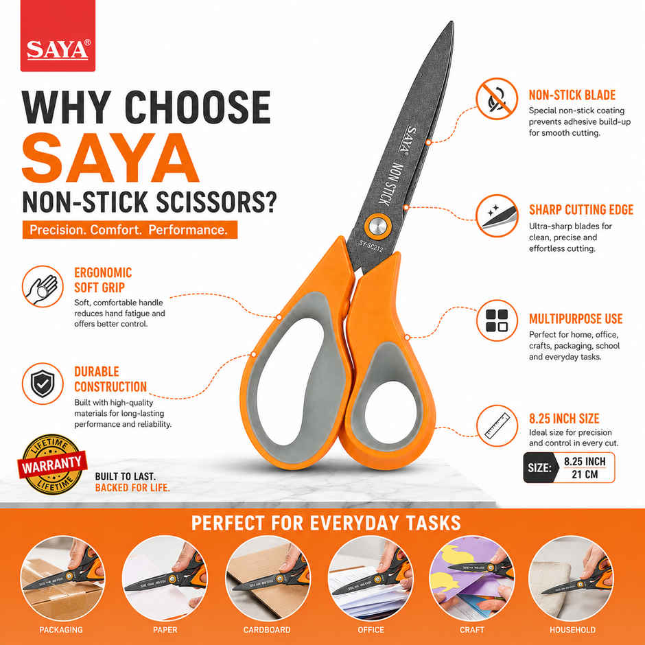 Saya Non-Stick Scissors | Multipurpose Cutting Shears with Non-Stick Coating for Office & Crafts