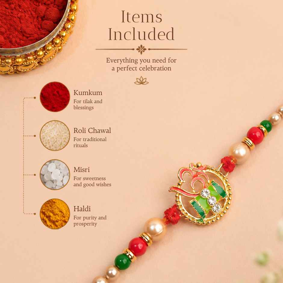 Rakhi for Brother | Divine Om-Damru Shakti & Meenakari | Religious | Pack of 1 | Tomuncle