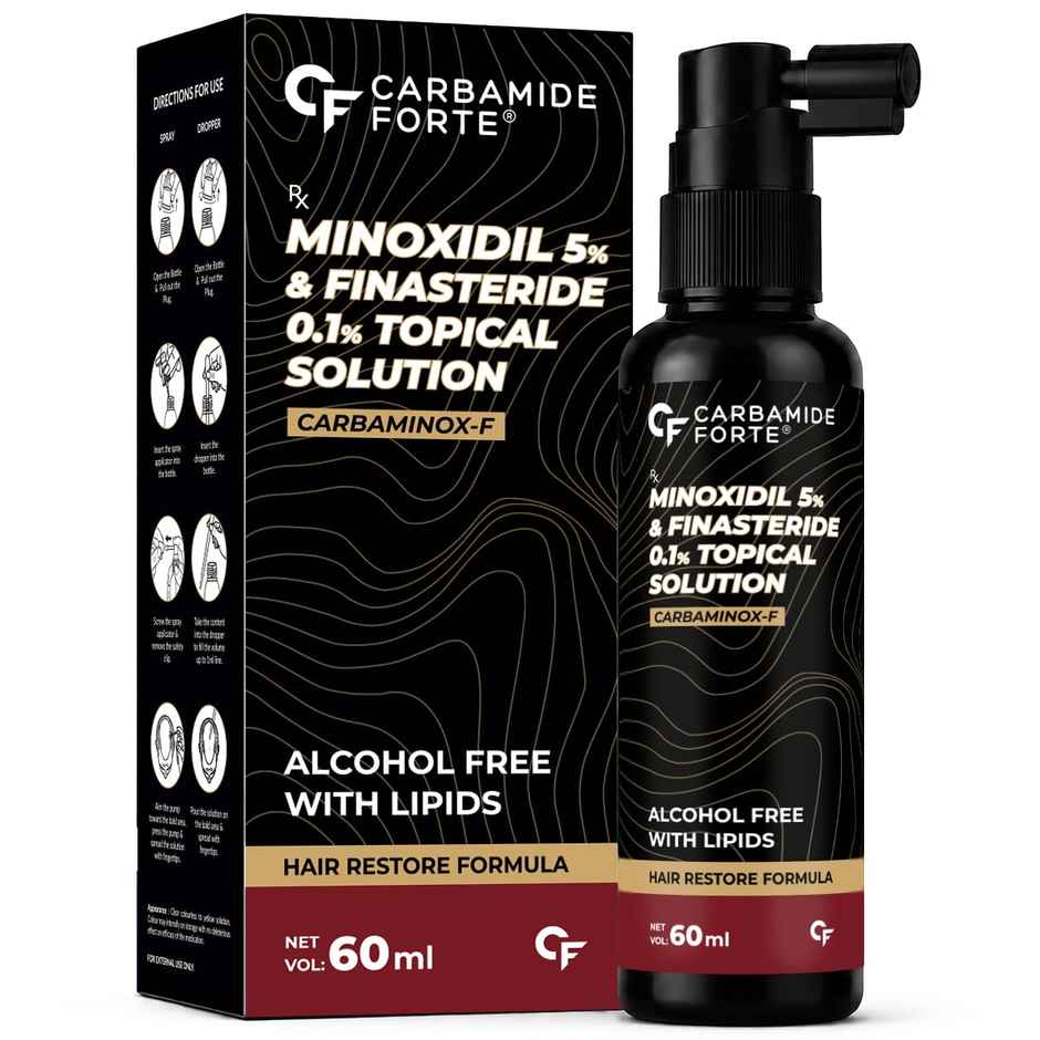 Carbamide Forte Minoxidil 5% & Finasteride 0.1% Topical Solution for Men | Spray + Dropper