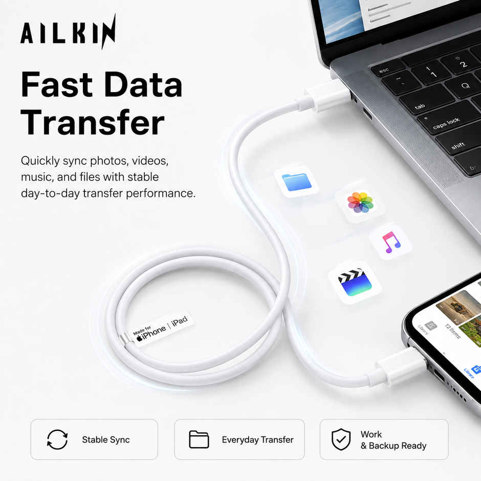Ailkin C to Lightning Cable for iPhone |1M| White