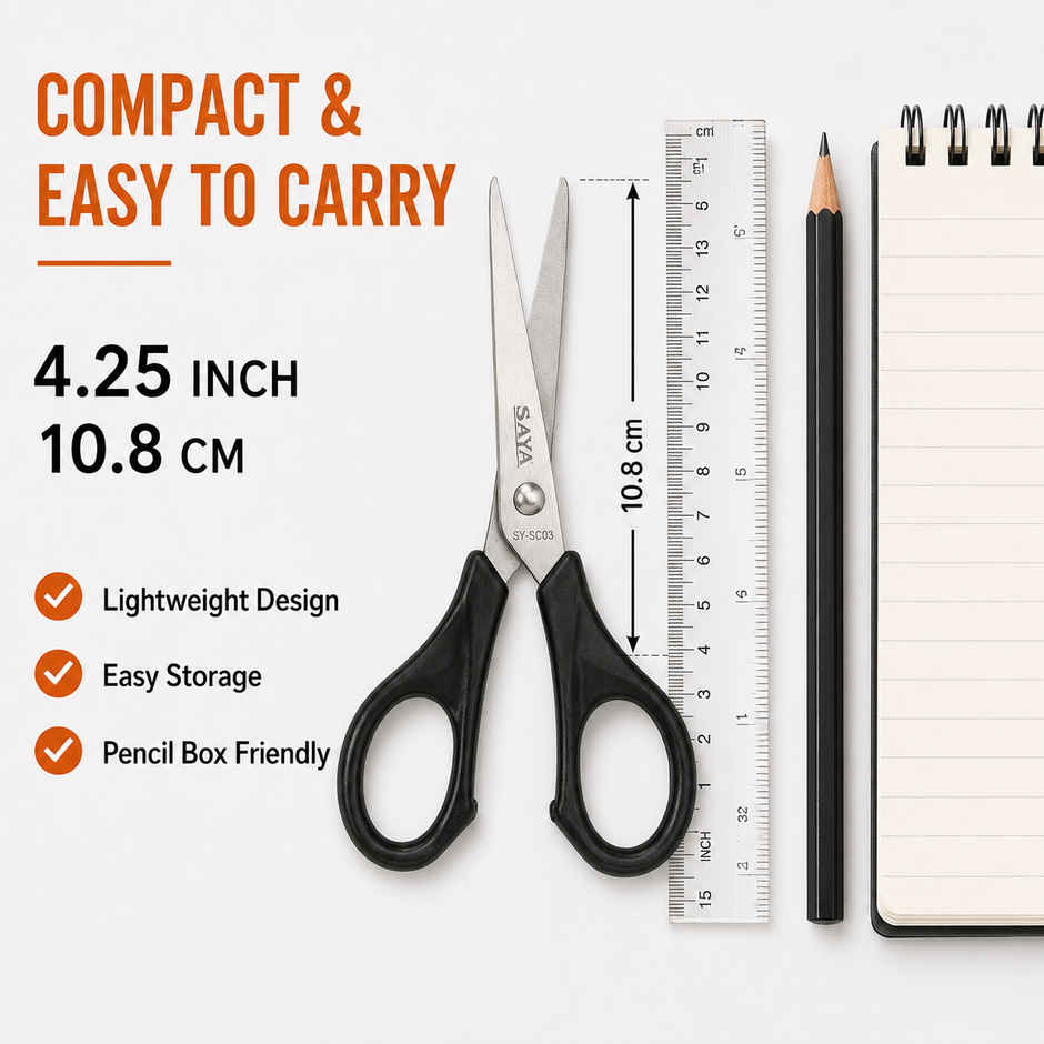 Saya Small Scissors 4.25 inch | Multipurpose Cutting Shears for Home, Office, School & Crafts