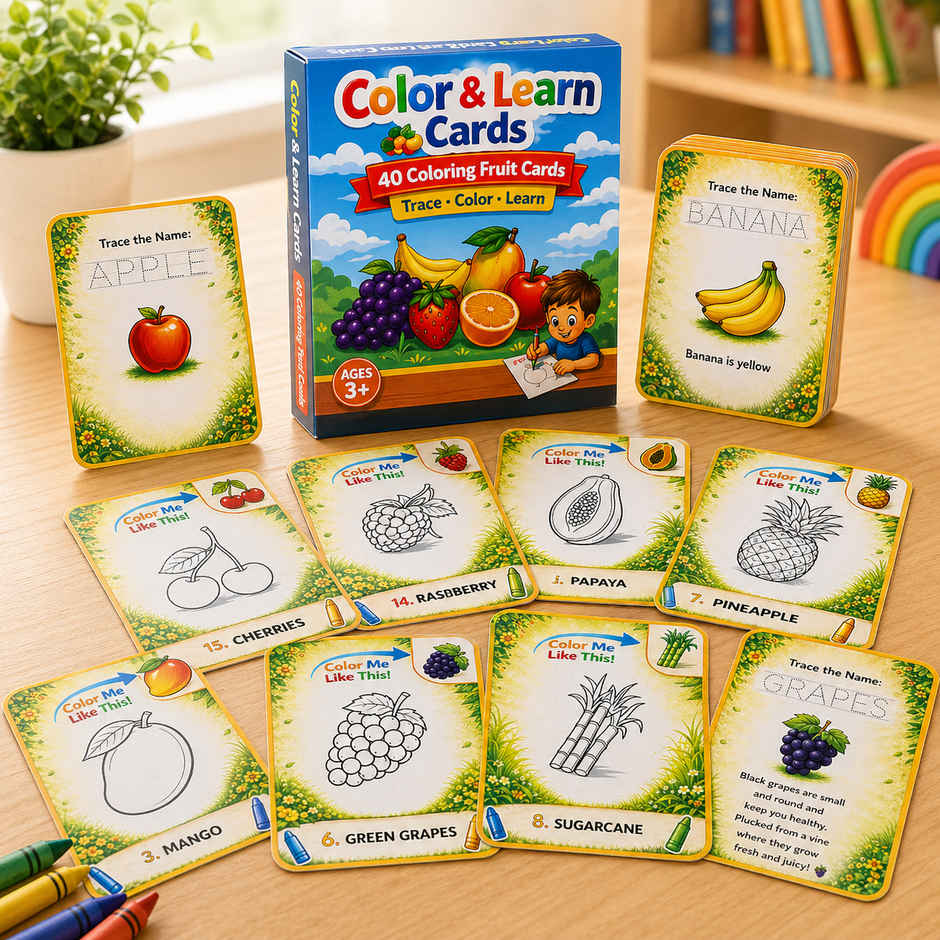 Fablue Color & Learn Fruits Cards (40 Cards)|Trace, Color & Learning Educational Toy for kids