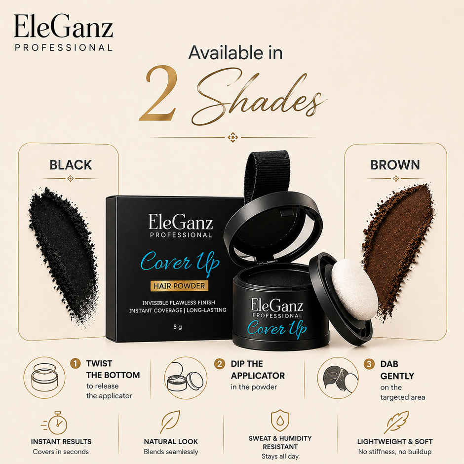 EleGanz Professional Cover-Up Hair Powder | Instant Root Concealer - Black