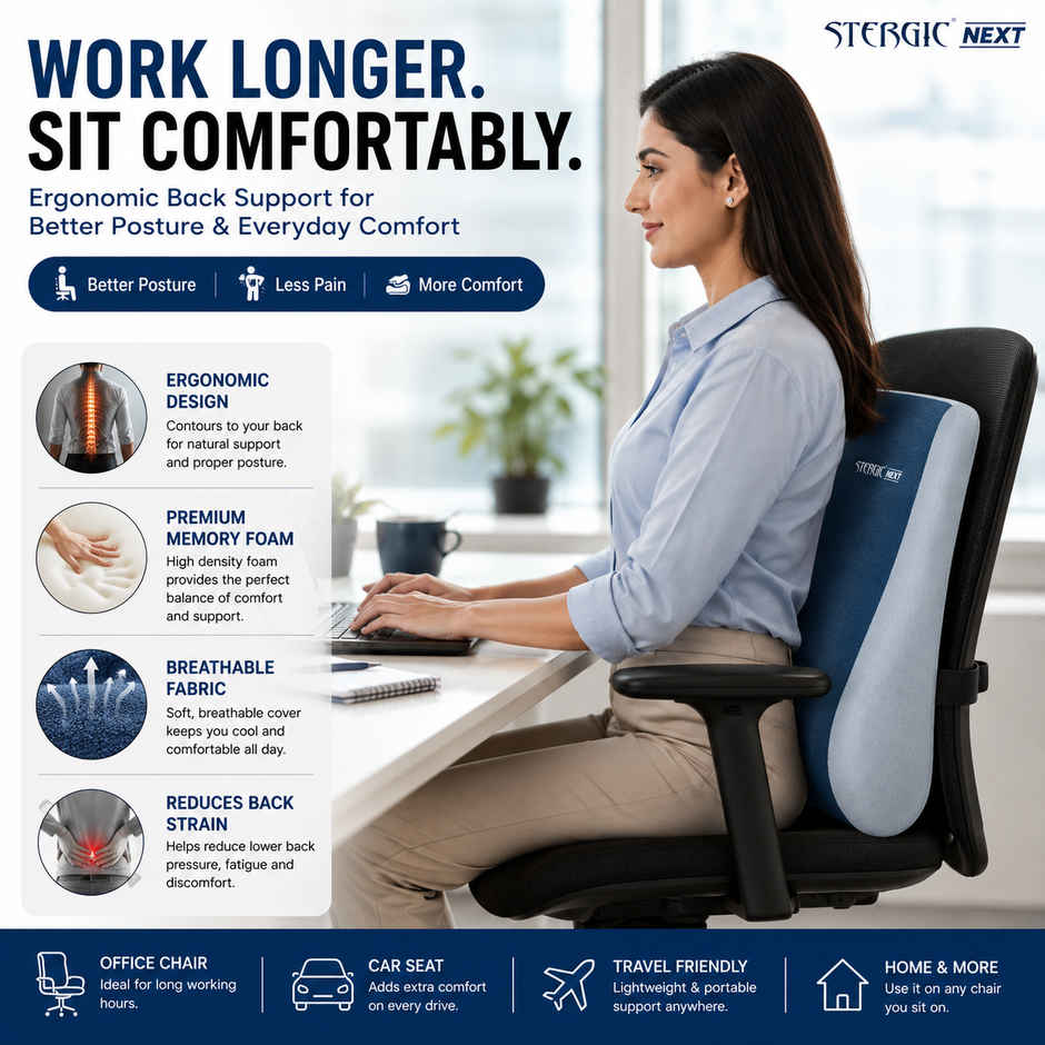 Stergic Next Memory Foam Lumbar Support For Chair, Back Rest