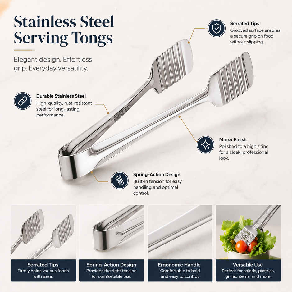 Petals SS Sandwich Pastry Tong-Sliced Vegetable Lifter-Chimta-Tong