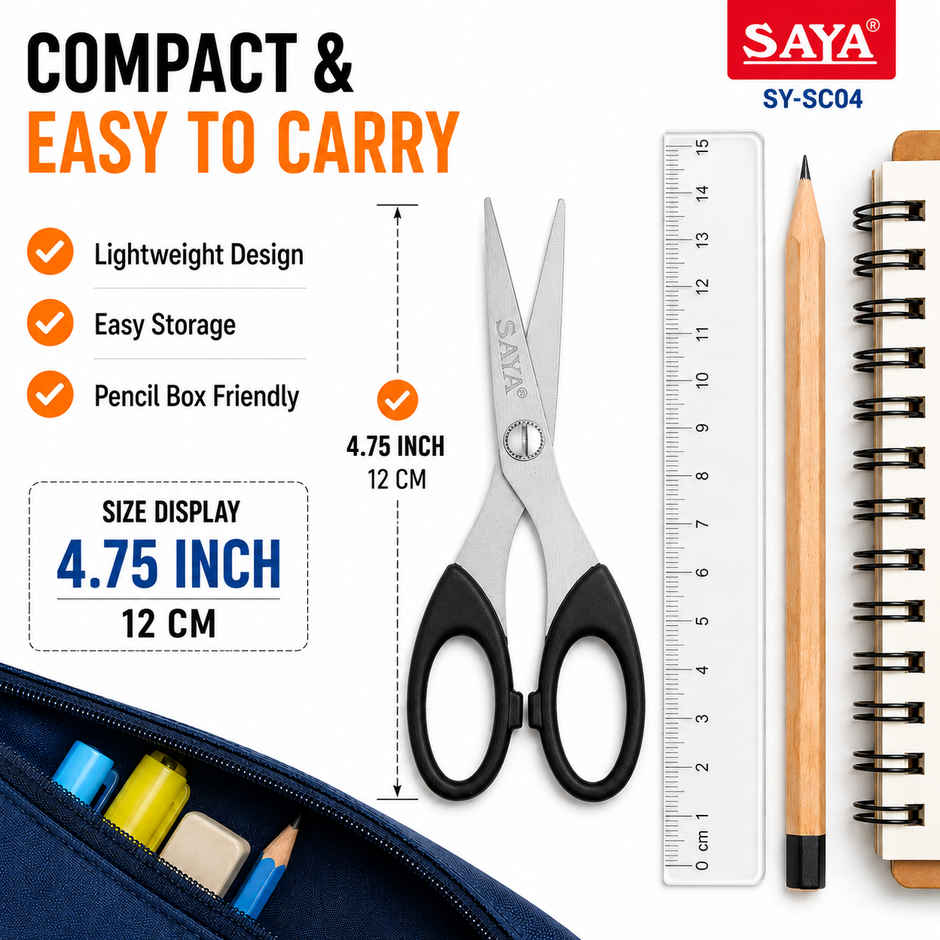 Saya Stainless Steel Scissors | 4.75 inch Precision Cutting Shears for Office, School & Crafts