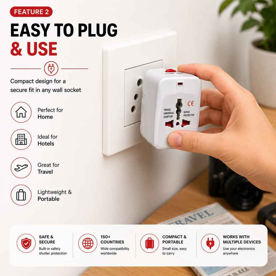 Universal All-In-One Worldwide International Travel Adapter, All in One Universal Power Wall Charger AC Power Plug Adapter for USA EU UK AUS Cell Phone Laptop Tablets - White