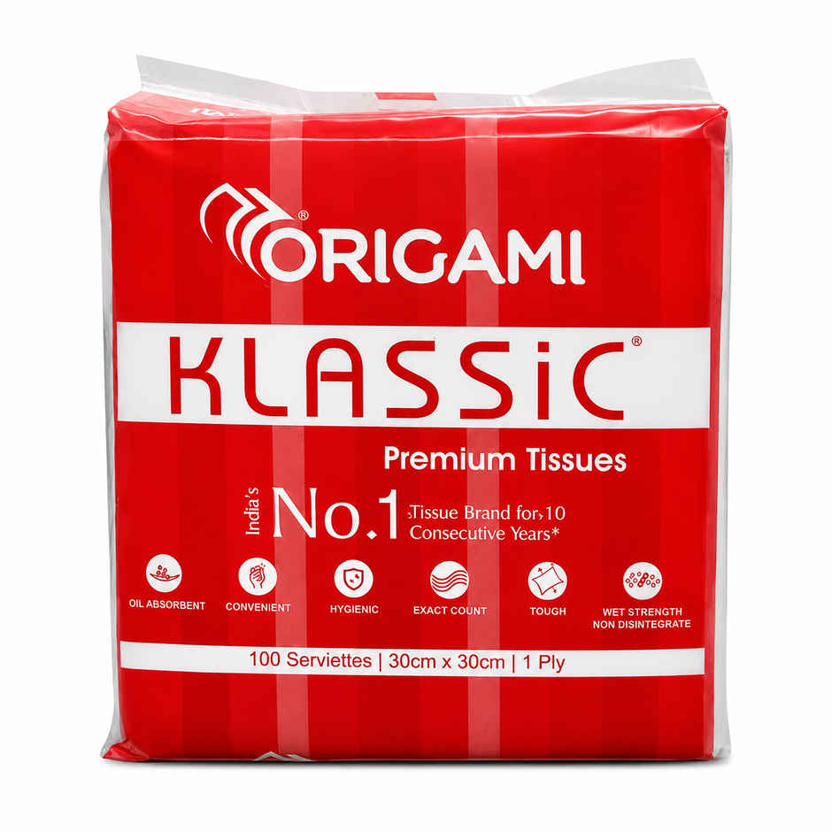 Origami Klassic Plain Paper Napkins Pack of 1 - 100 Pulls,1 Ply