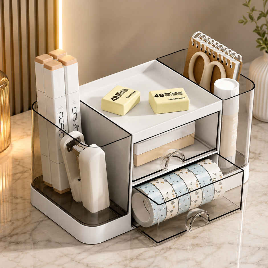 Zedak Plastic Multi-Purpose Desk Orginizer | White
