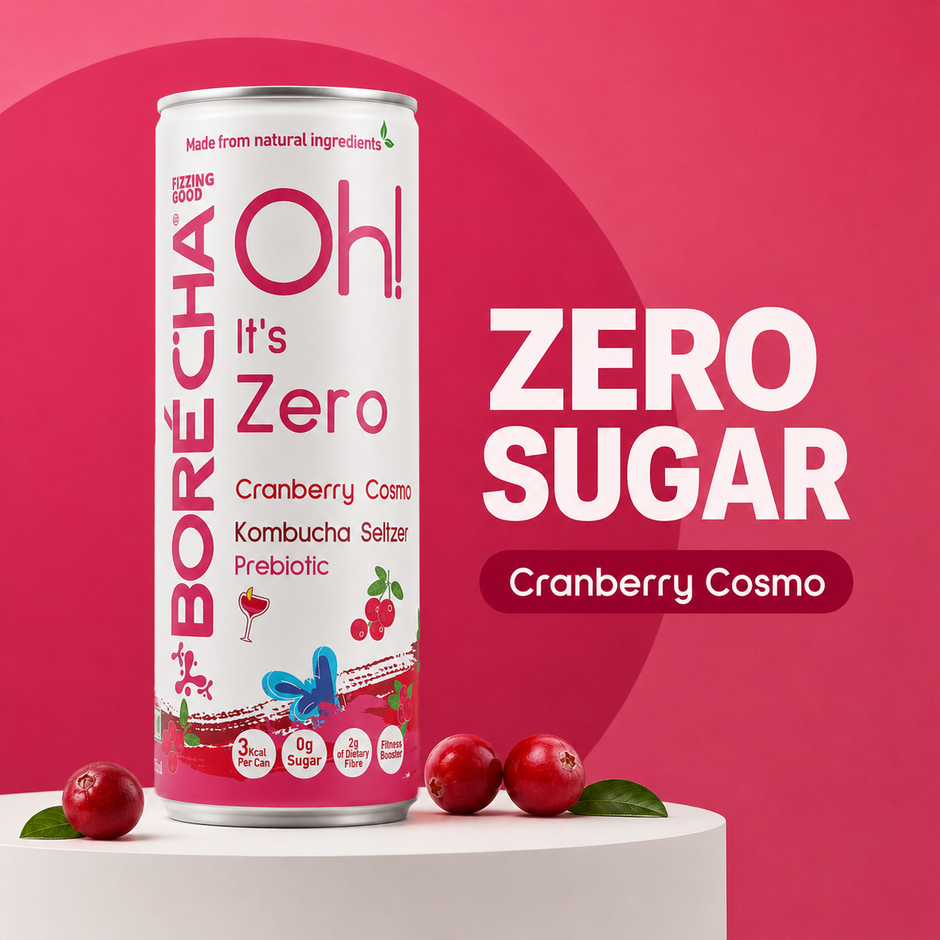 Borecha Cranberry Cosmo Zero Sugar Kombucha Seltzer