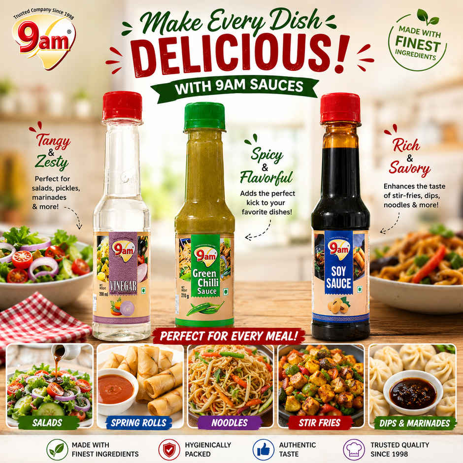 9am Soya Sauce + Green Chilli + Vinegar Combo, Cooking Essentials Pack