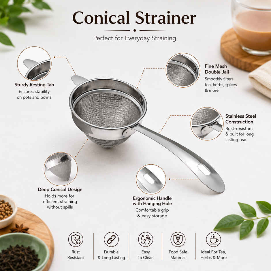 Petals Ss Premium Conical Double Jali Tea-coffee-chai Channi Strainer