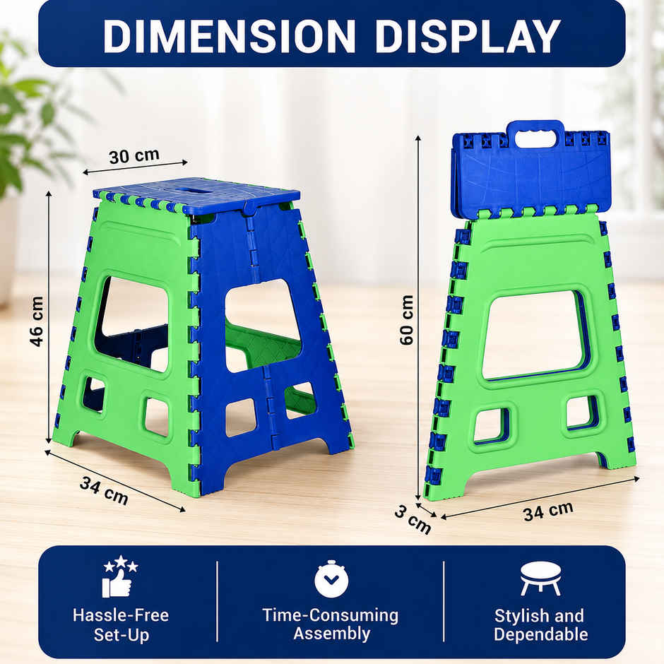 Zedak Foldable Stool with Carry Handle | Portable Multipurpose Folding Stool for Home | Green & Blue